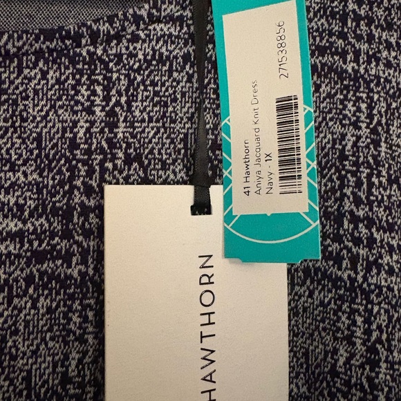 41 Hawthorn Navy Plaid Sheath Dress 3/4 Sleeve Scoop Neck - NWT - Picture 2 of 6